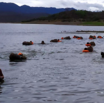 Decenas de militares aparecieron en el Cabra Corral y se tiraron al agua